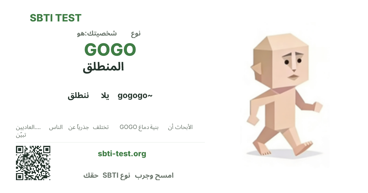 بطاقة مشاركة SBTI لنمط GOGO المنطلق، تعرض الشكل البصري الرئيسي وعنوان النمط