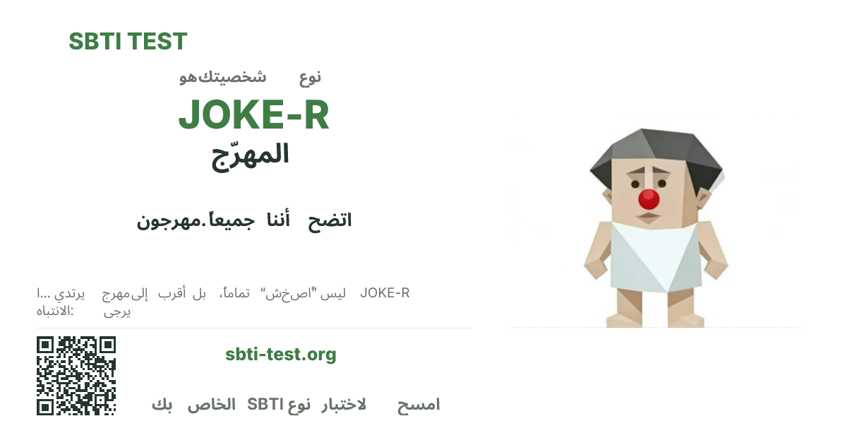 SBTI JOKE-R المهرّج صورة بطاقة مشاركة النوع قيد الاختبار، تُظهر النسخة المرئية الرئيسية ونسخة العنوان من النوع