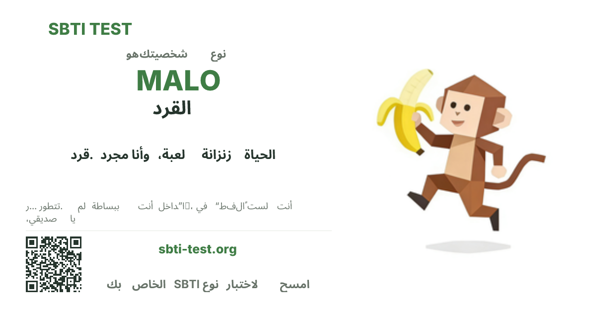 SBTI MALO القرد صورة بطاقة مشاركة النوع قيد الاختبار، تُظهر النسخة المرئية الرئيسية ونسخة العنوان من النوع