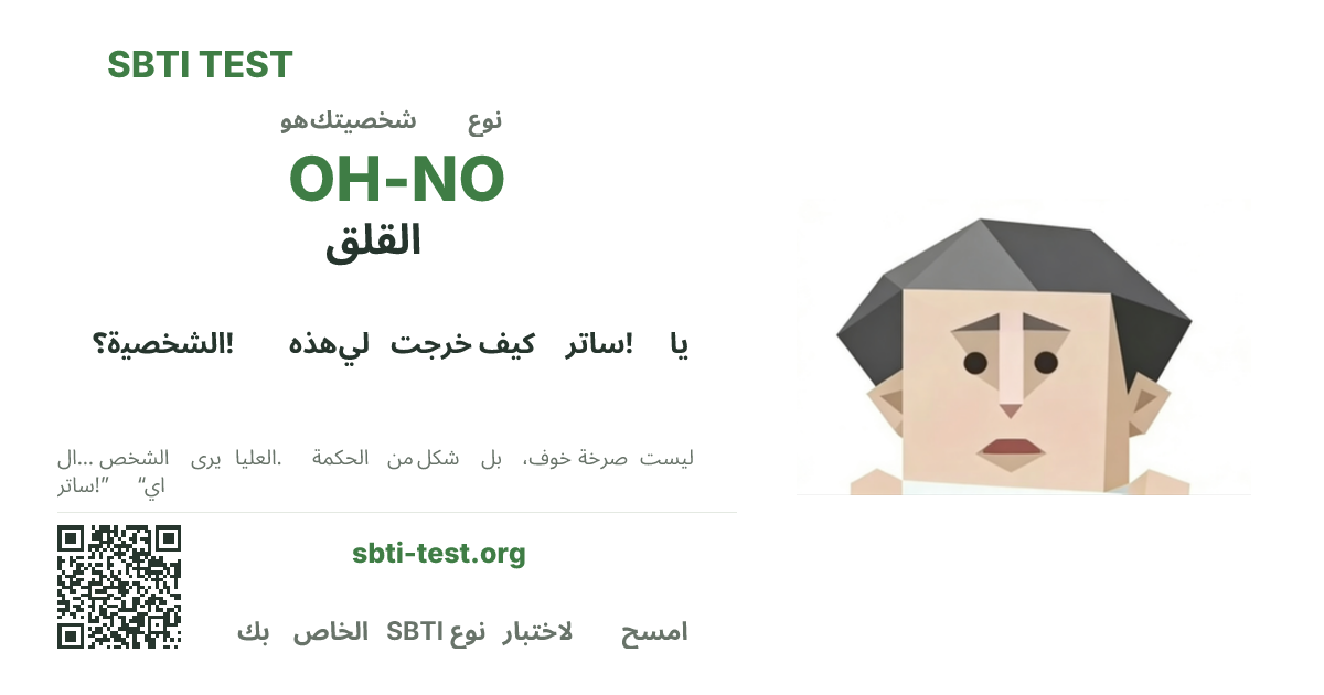 SBTI OH-NO القلق صورة بطاقة مشاركة النوع قيد الاختبار، تُظهر النسخة المرئية الرئيسية ونسخة العنوان من النوع