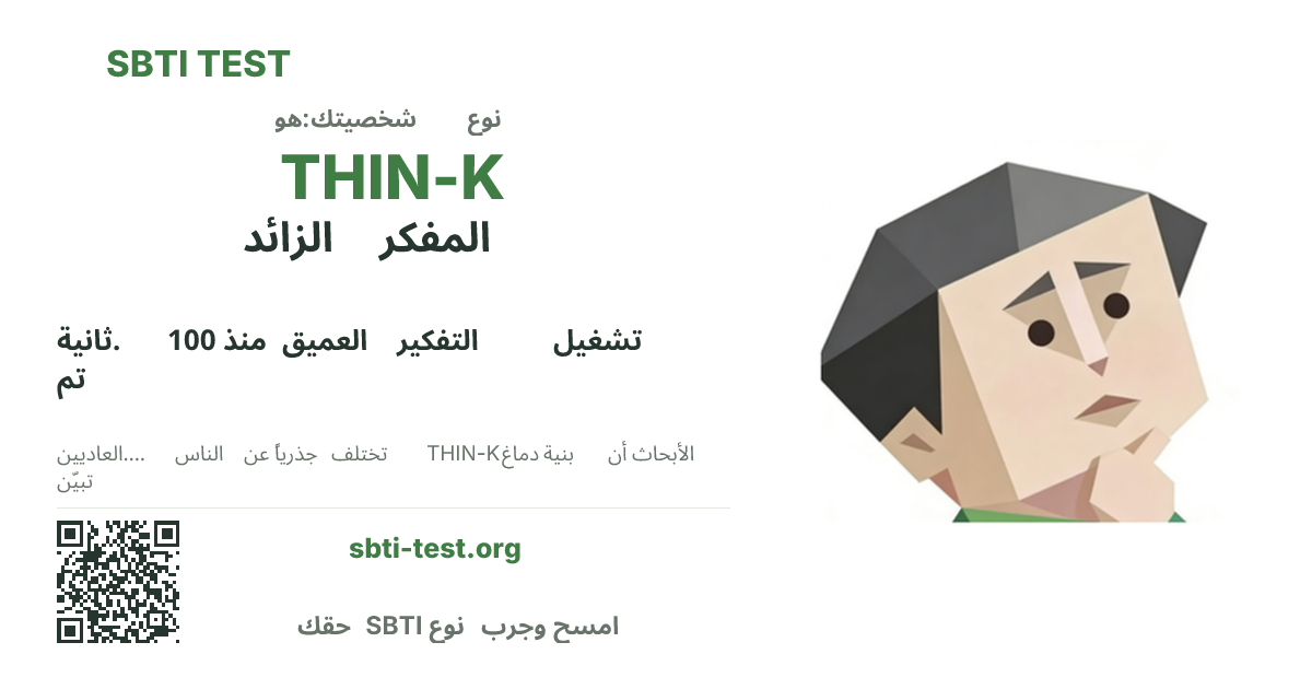بطاقة مشاركة SBTI لنمط THIN-K المفكر الزائد، تعرض الشكل البصري الرئيسي وعنوان النمط