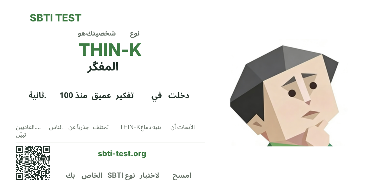 SBTI THIN-K المفكّر صورة بطاقة مشاركة النوع قيد الاختبار، تُظهر النسخة المرئية الرئيسية ونسخة العنوان من النوع