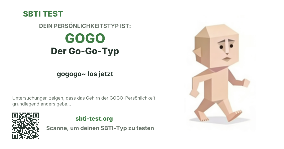 SBTI-Sharekarte für GOGO Der Go-Go-Typ, mit Typmotiv und Titeltext