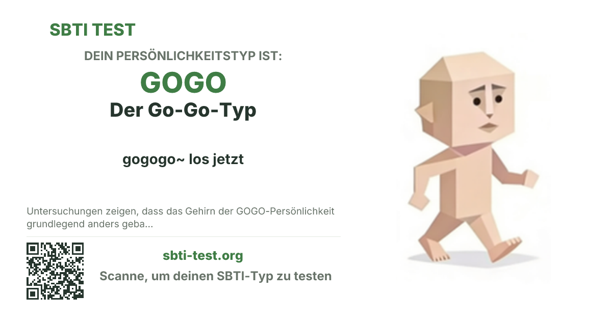 SBTI-Sharekarte für GOGO Der Go-Go-Typ, mit Typmotiv und Titeltext