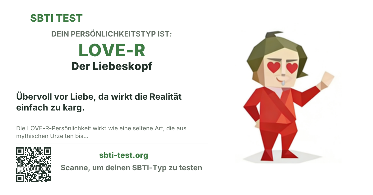SBTI-Sharekarte für LOVE-R Der Liebeskopf, mit Typmotiv und Titeltext
