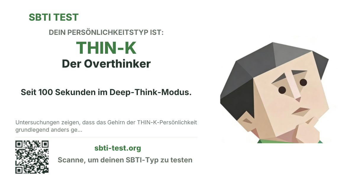 SBTI-Sharekarte für THIN-K Der Overthinker, mit Typmotiv und Titeltext
