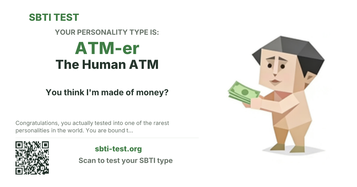 SBTI share card for ATM-er The Human ATM, showing the type artwork and share title