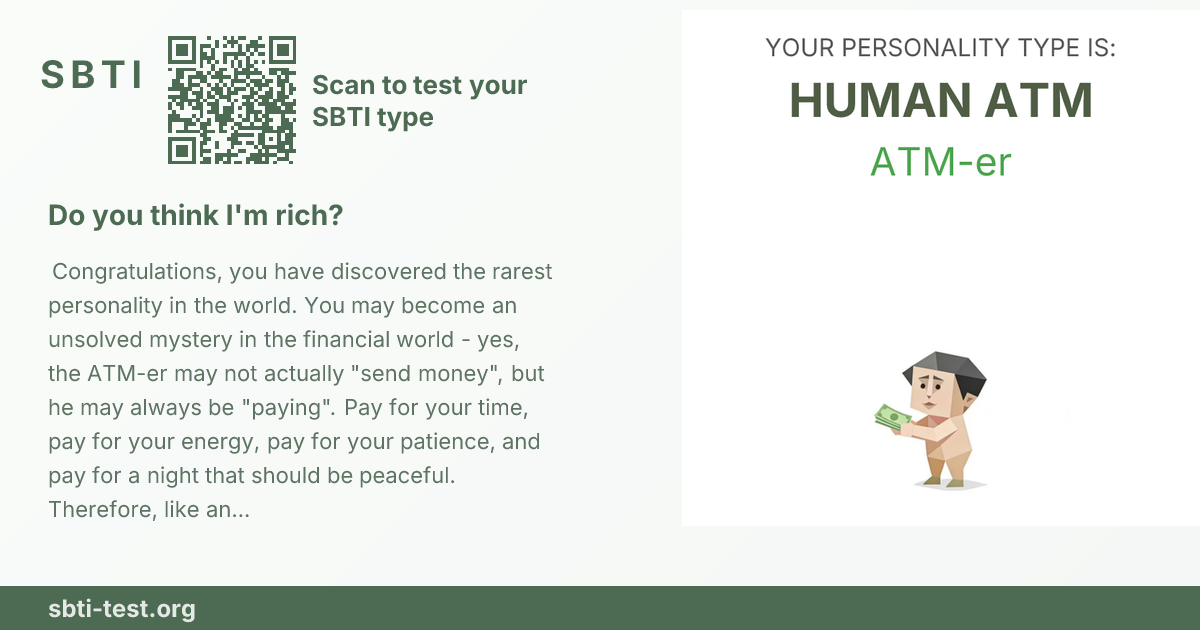 Carte de partage SBTI pour ATM-er Donneur excessif, avec le visuel du type et son titre