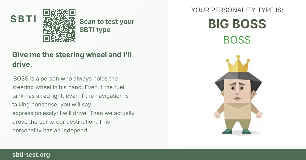 Carte de partage SBTI pour BOSS Mode patron, avec le visuel du type et son titre