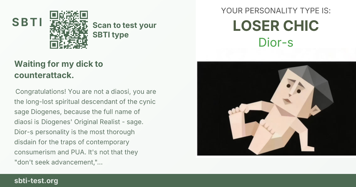 Carte de partage SBTI pour Dior-s Réaliste en tonneau, avec le visuel du type et son titre