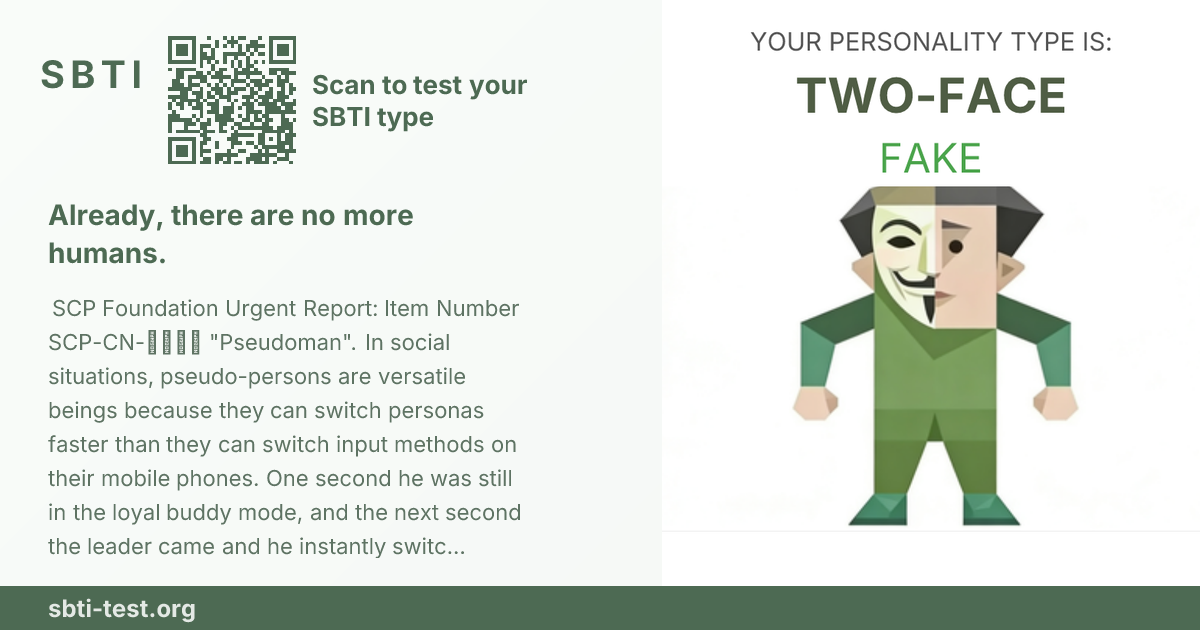 Carte de partage SBTI pour FAKE Caméléon social, avec le visuel du type et son titre