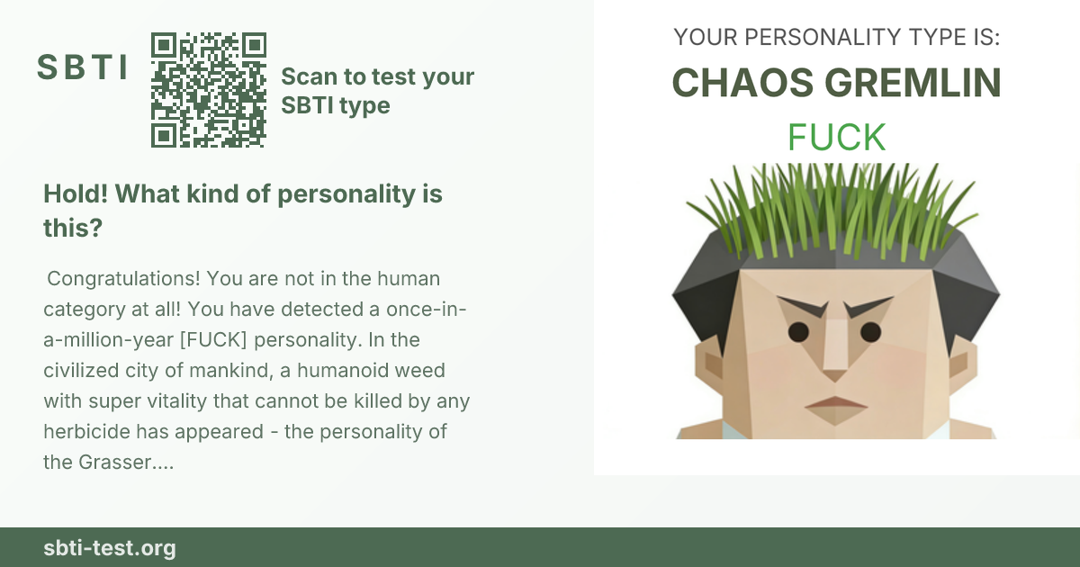 Carte de partage SBTI pour FUCK Herbe sauvage, avec le visuel du type et son titre