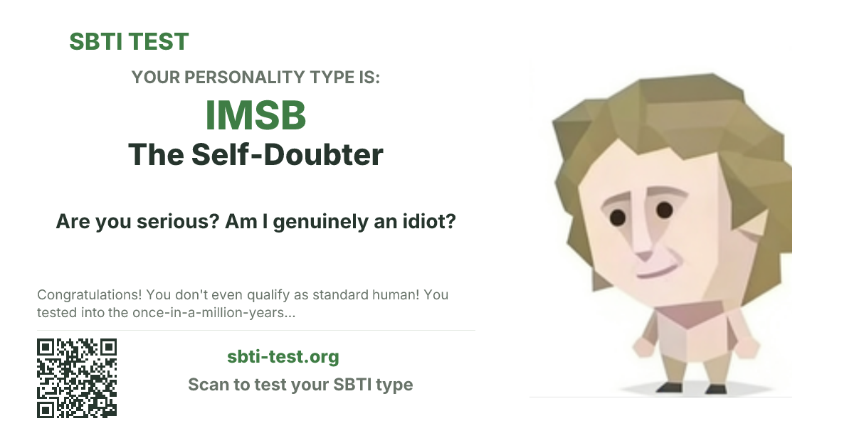 SBTI share card for IMSB The Self-Doubter, showing the type artwork and share title