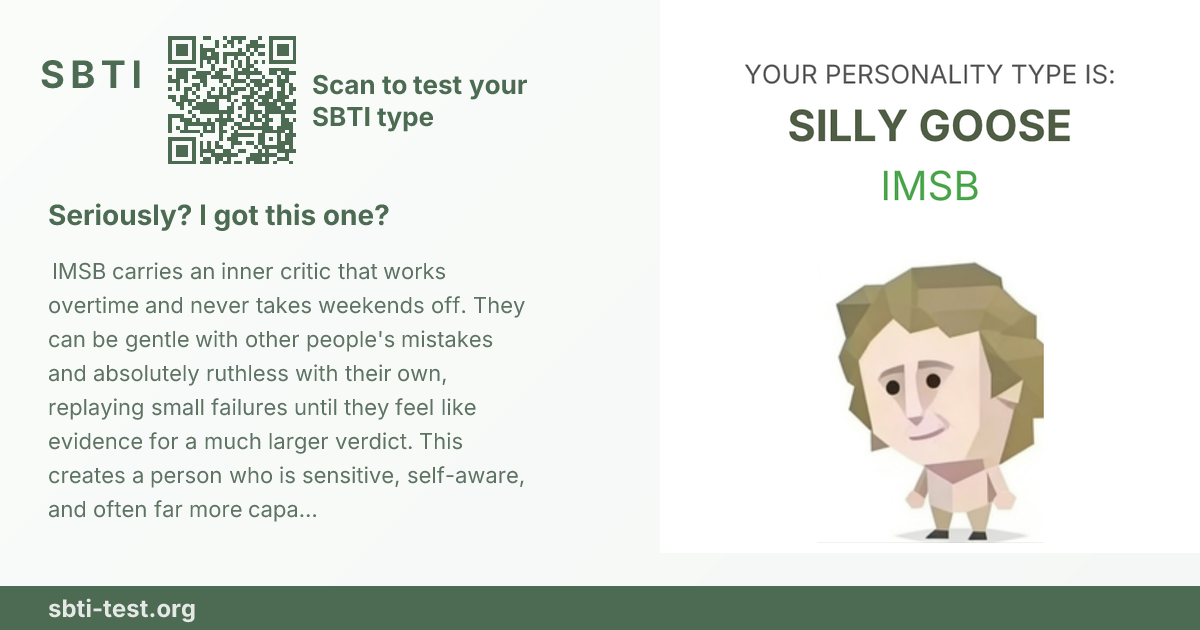 Carte de partage SBTI pour IMSB Éternel douteur, avec le visuel du type et son titre