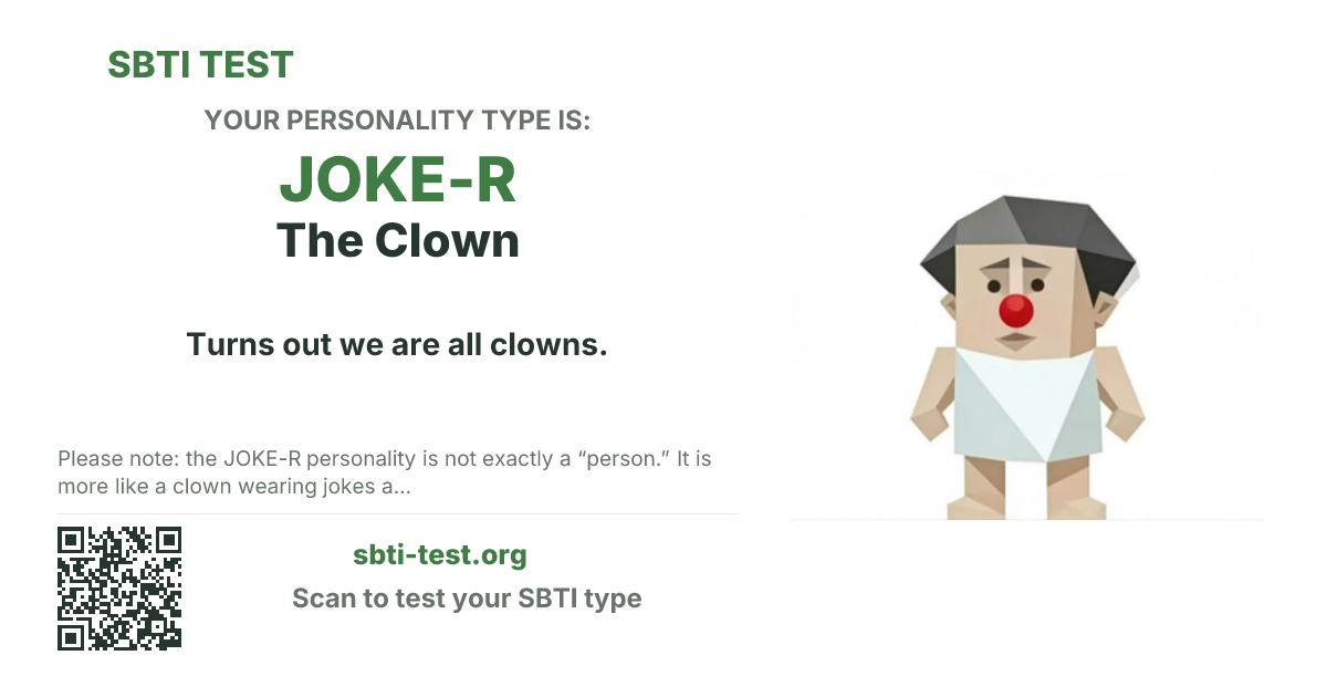 SBTI share card for JOKE-R The Clown, showing the type artwork and share title