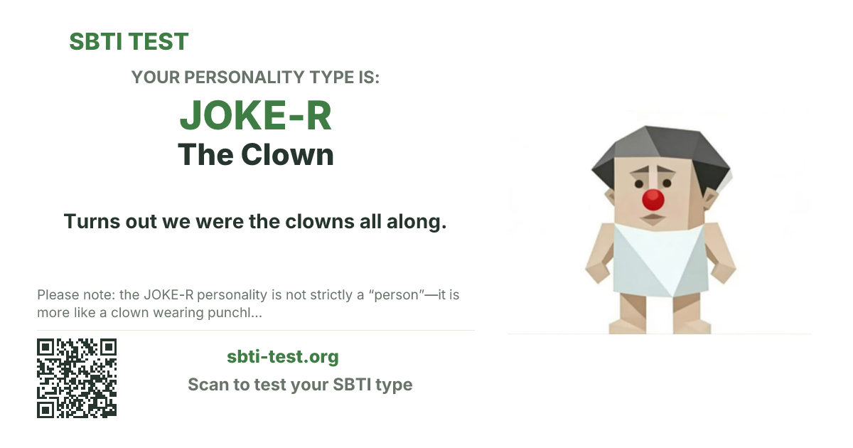 SBTI share card for JOKE-R The Clown, showing the type artwork and share title