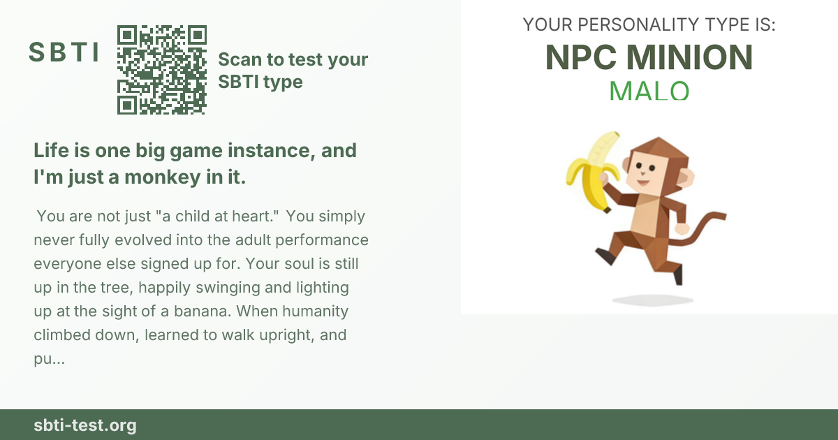 Carte de partage SBTI pour MALO Petit singe, avec le visuel du type et son titre