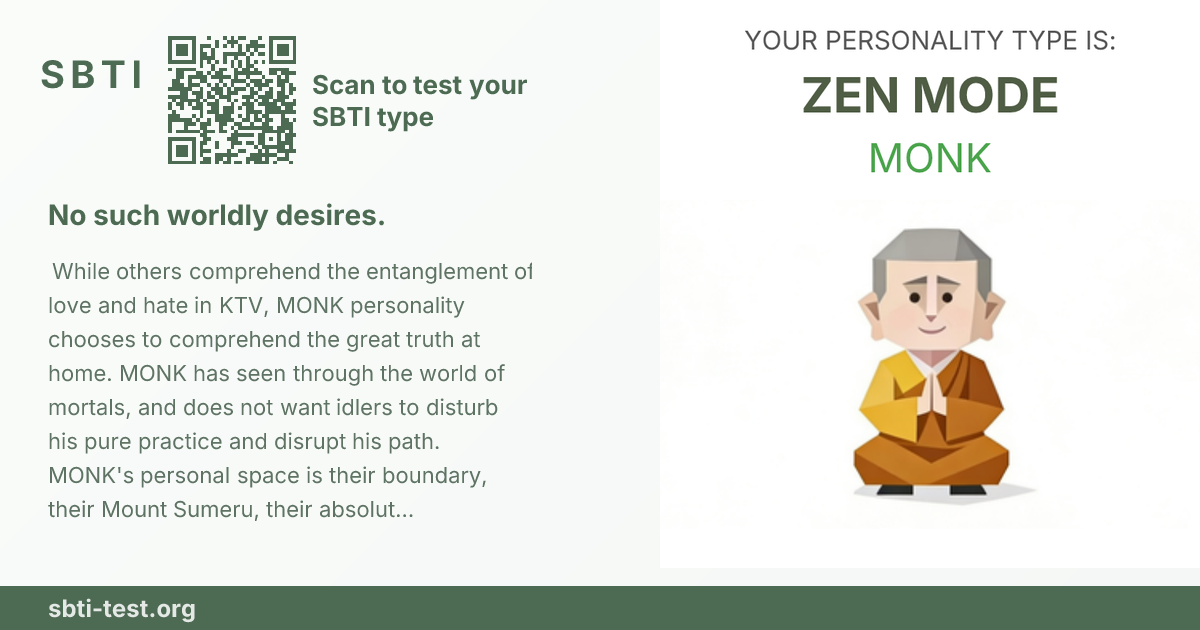 Carte de partage SBTI pour MONK Ascétique, avec le visuel du type et son titre