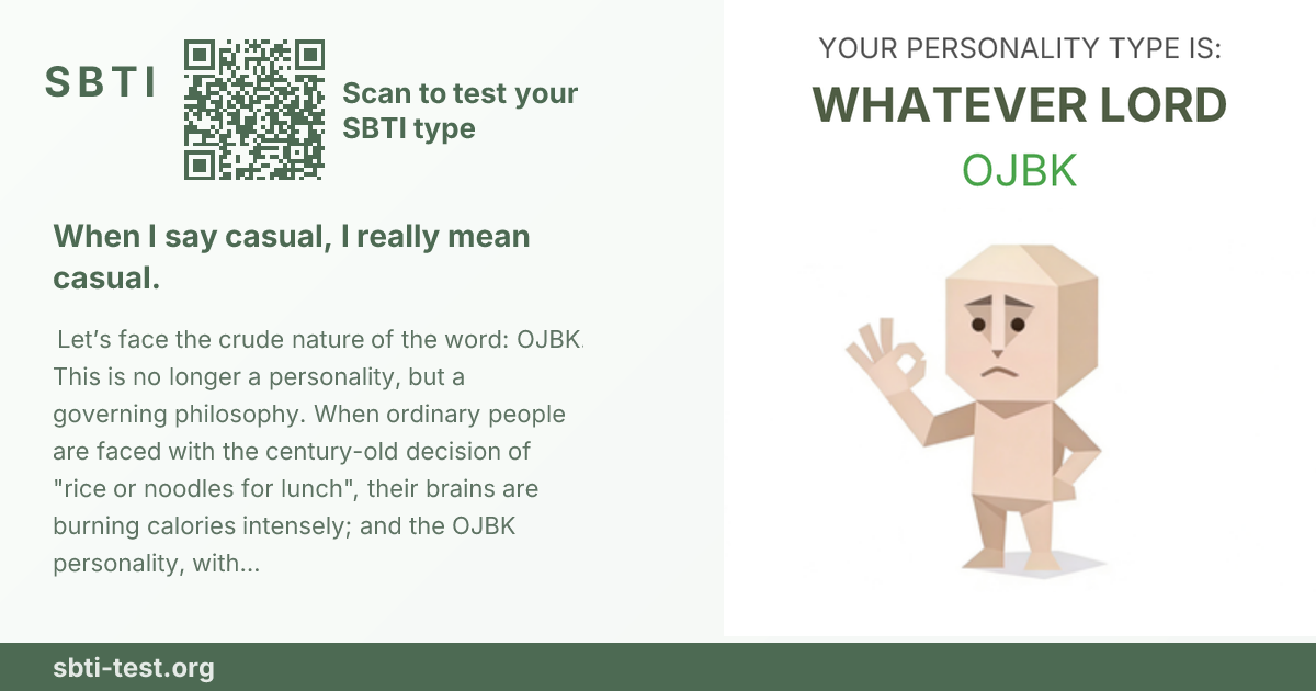 Carte de partage SBTI pour OJBK OJBK, avec le visuel du type et son titre