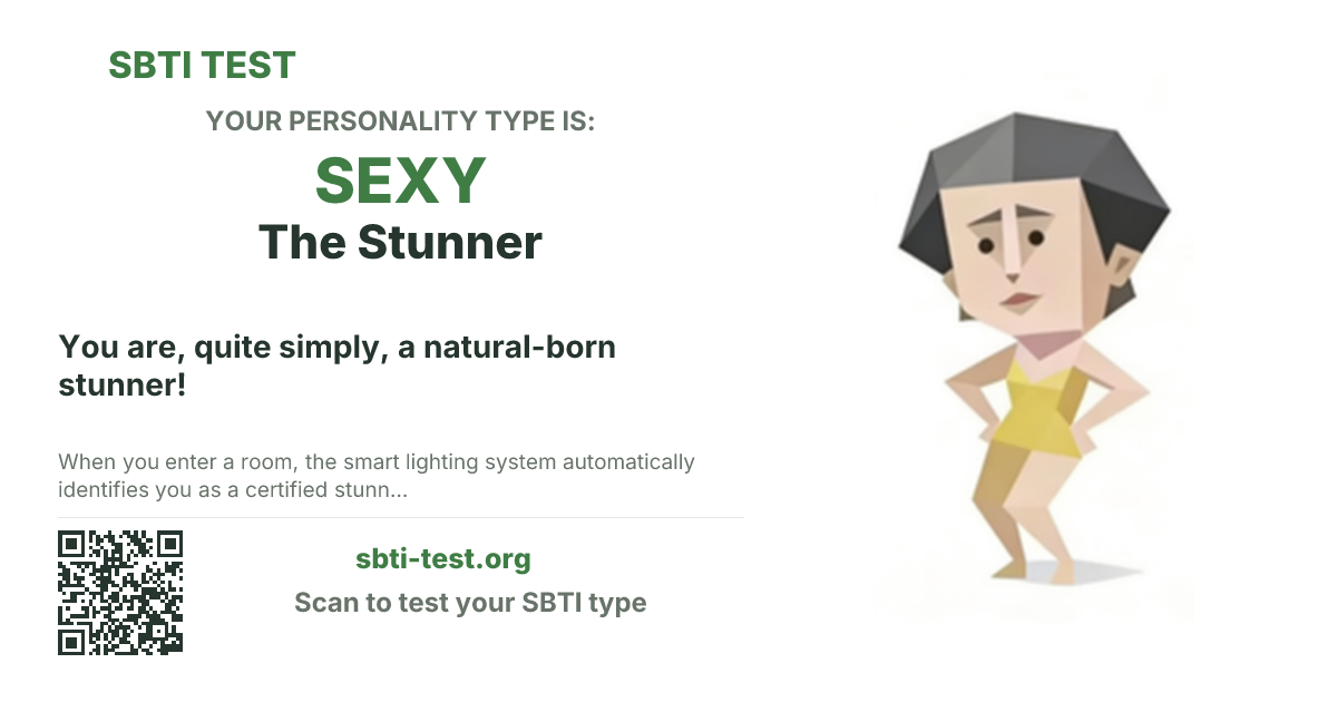 SBTI share card for SEXY The Stunner, showing the type artwork and share title