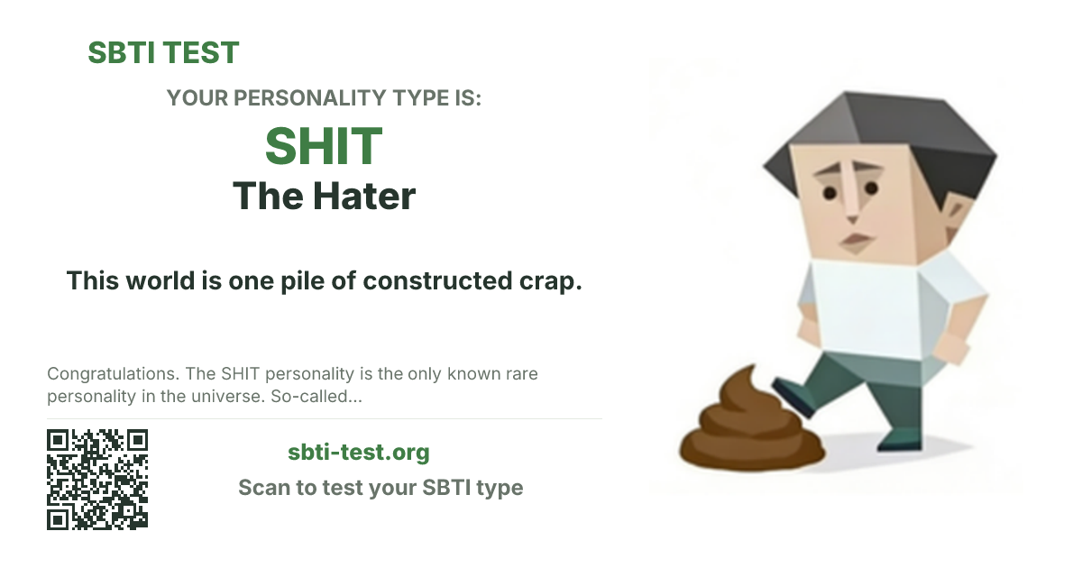 SBTI share card for SHIT The Hater, showing the type artwork and share title