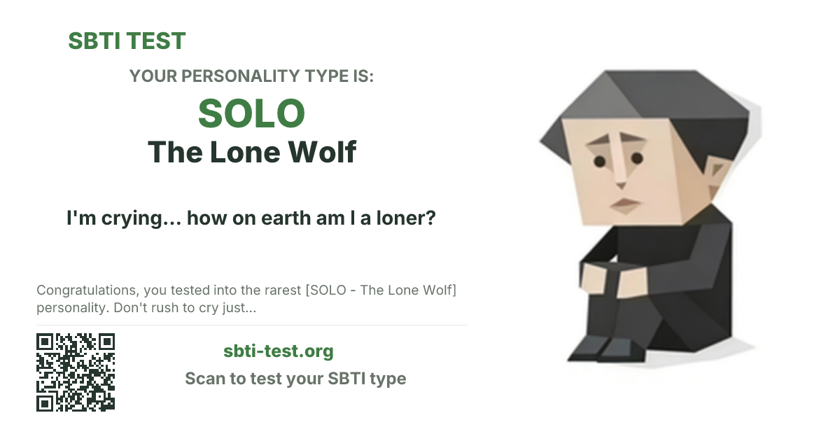 SBTI share card for SOLO The Lone Wolf, showing the type artwork and share title
