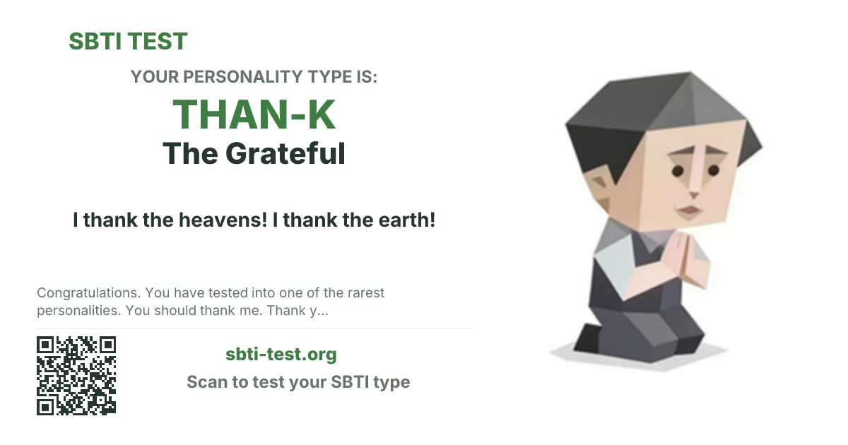 SBTI share card for THAN-K The Grateful, showing the type artwork and share title