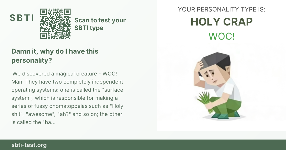 Carte de partage SBTI pour WOC! Réacteur WOC, avec le visuel du type et son titre