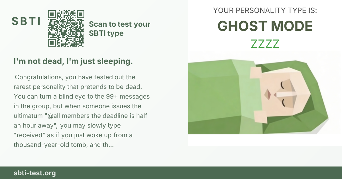 Carte de partage SBTI pour ZZZZ Mode fantôme, avec le visuel du type et son titre