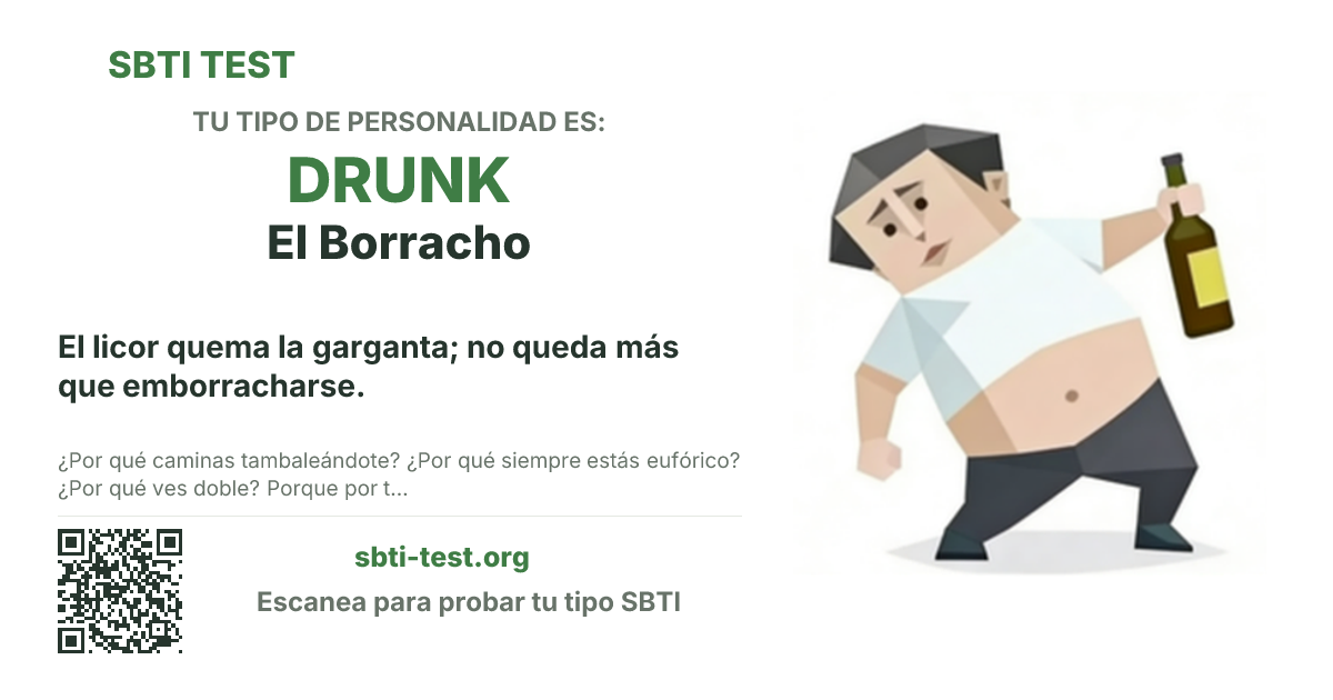 Tarjeta para compartir de SBTI para DRUNK El Borracho, con la ilustración y el título del tipo