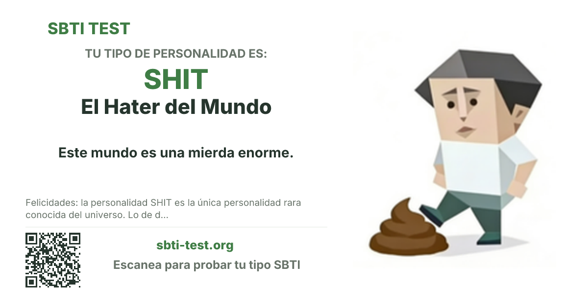 Tarjeta para compartir de SBTI para SHIT El Hater del Mundo, con la ilustración y el título del tipo
