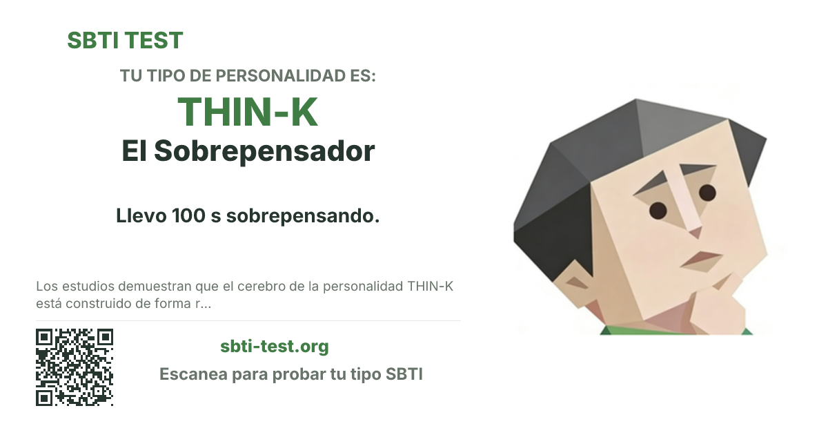 Tarjeta para compartir de SBTI para THIN-K El Sobrepensador, con la ilustración y el título del tipo