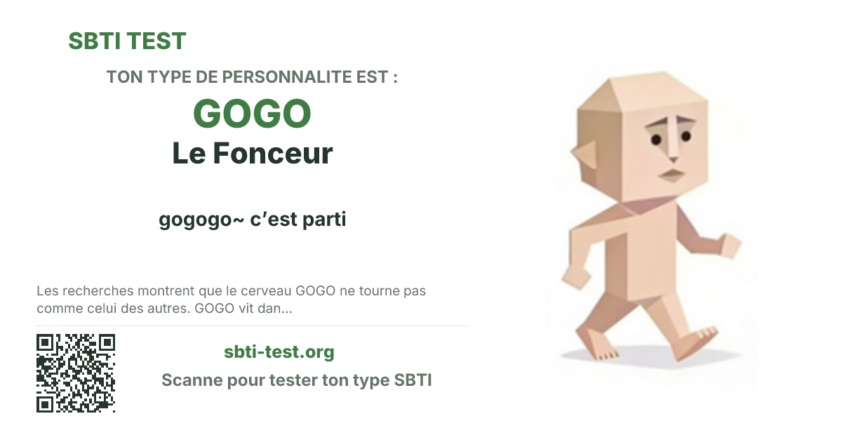 Carte de partage SBTI pour GOGO Le Fonceur, avec le visuel du type et son titre