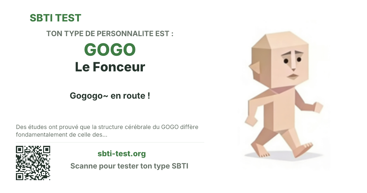 Carte de partage SBTI pour GOGO Le Fonceur, avec le visuel du type et son titre