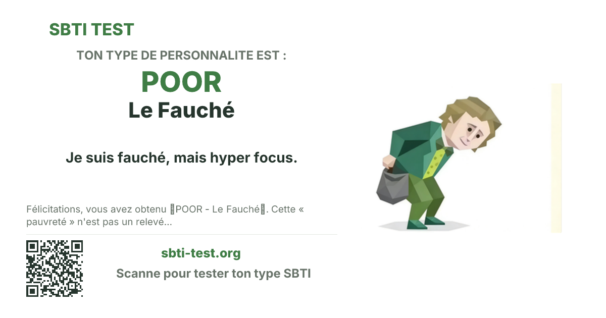 Carte de partage SBTI pour POOR Le Fauché, avec le visuel du type et son titre