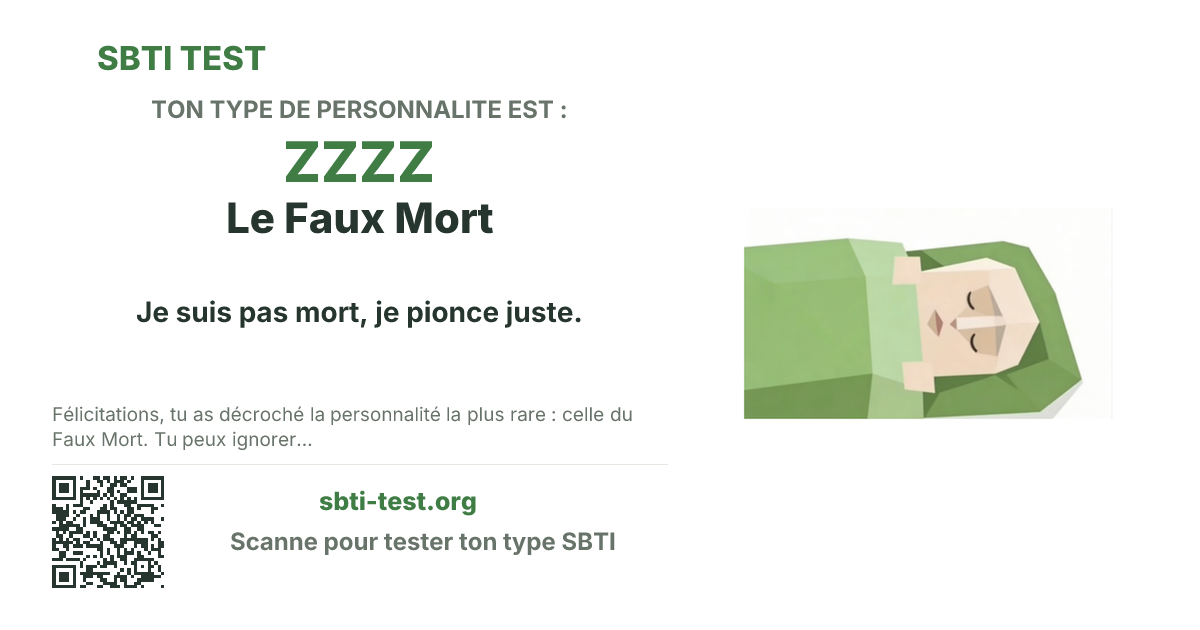 Carte de partage SBTI pour ZZZZ Le Faux Mort, avec le visuel du type et son titre