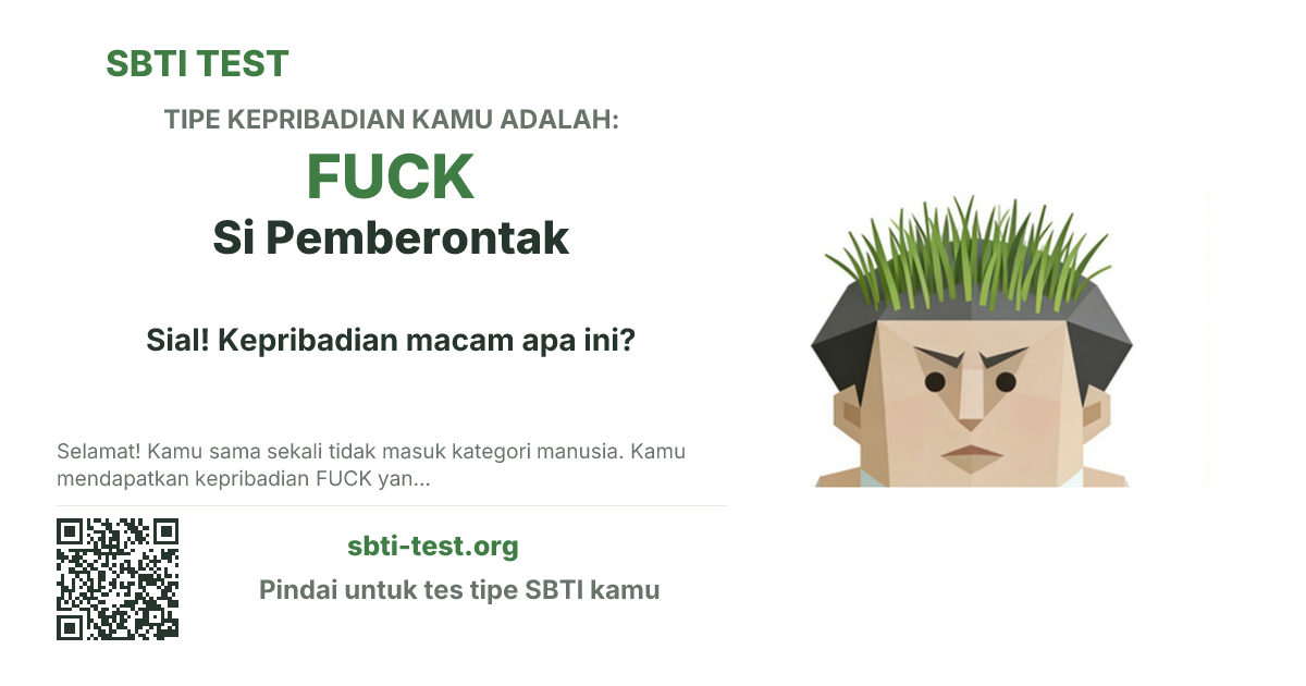 Kartu bagikan SBTI untuk FUCK Si Ngamuk, menampilkan ilustrasi tipe dan judul
