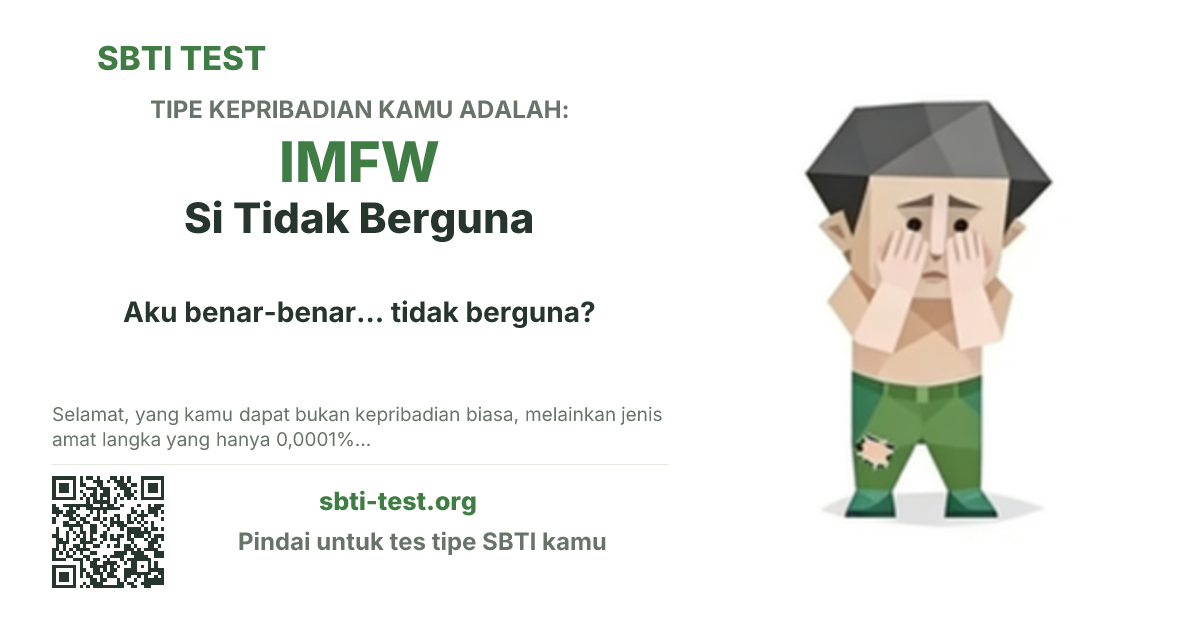 Kartu bagikan SBTI untuk IMFW Si Insecure, menampilkan ilustrasi tipe dan judul
