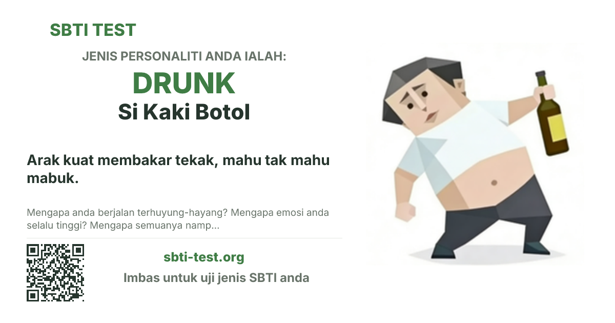 Kad kongsi SBTI untuk DRUNK Si Kaki Botol dengan visual jenis dan tajuk