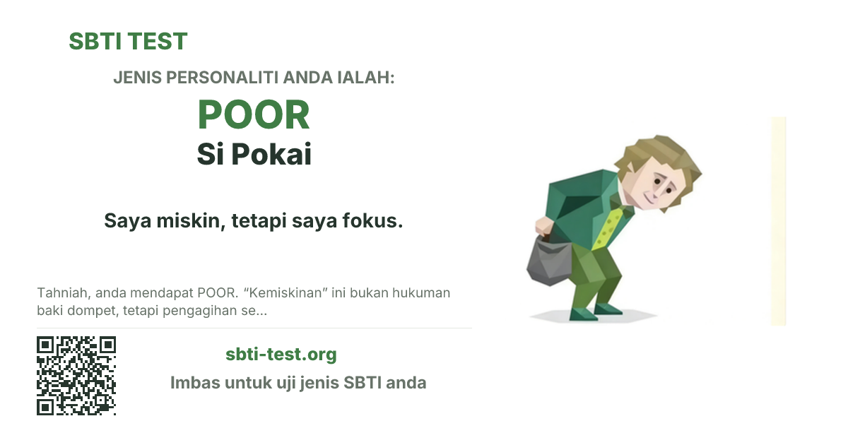 Kad kongsi SBTI untuk POOR Si Pokai dengan visual jenis dan tajuk