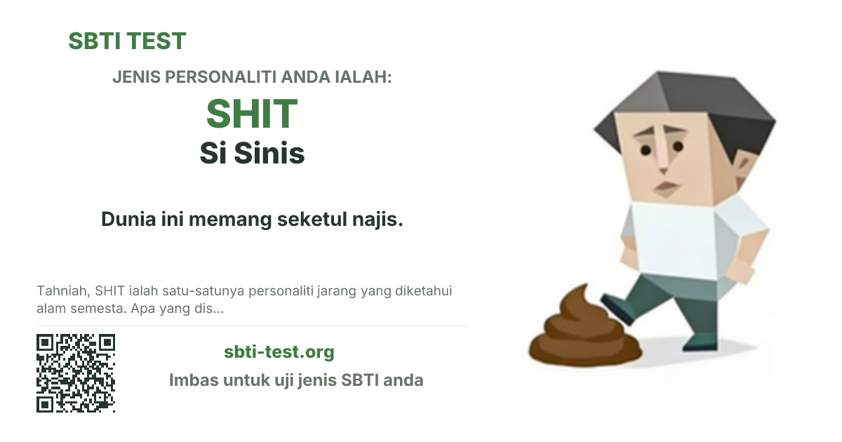Kad kongsi SBTI untuk SHIT Si Sinis dengan visual jenis dan tajuk