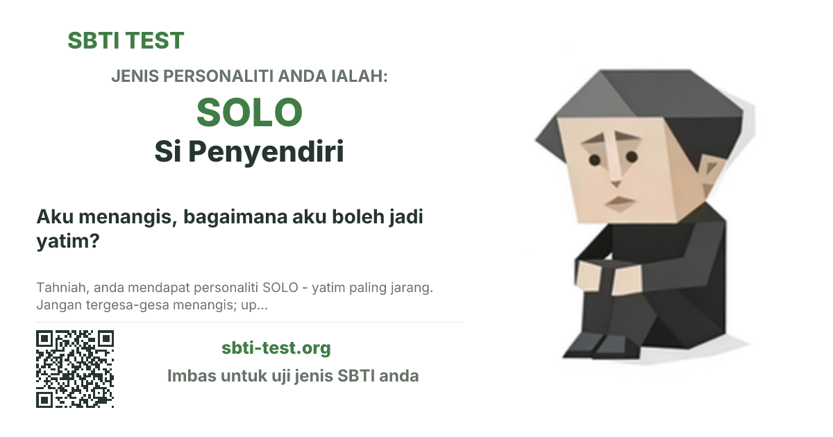 Kad kongsi SBTI untuk SOLO Si Penyendiri dengan visual jenis dan tajuk