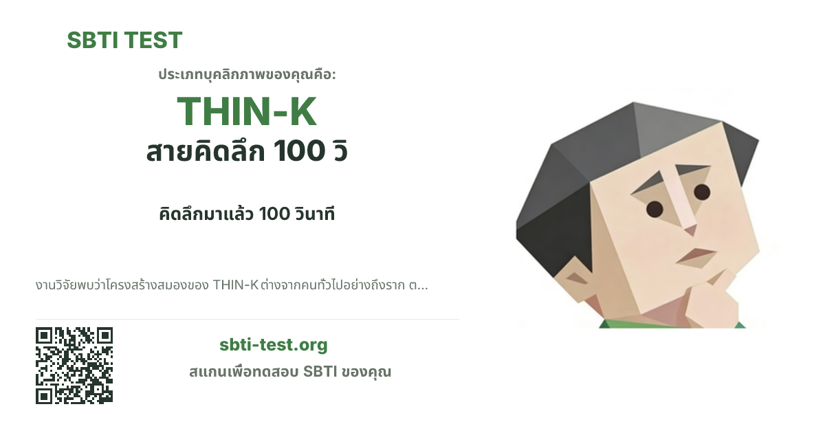 การ์ดแชร์ SBTI ของ THIN-K สายคิดลึก 100 วิ แสดงภาพหลักของไทป์และข้อความหัวเรื่อง
