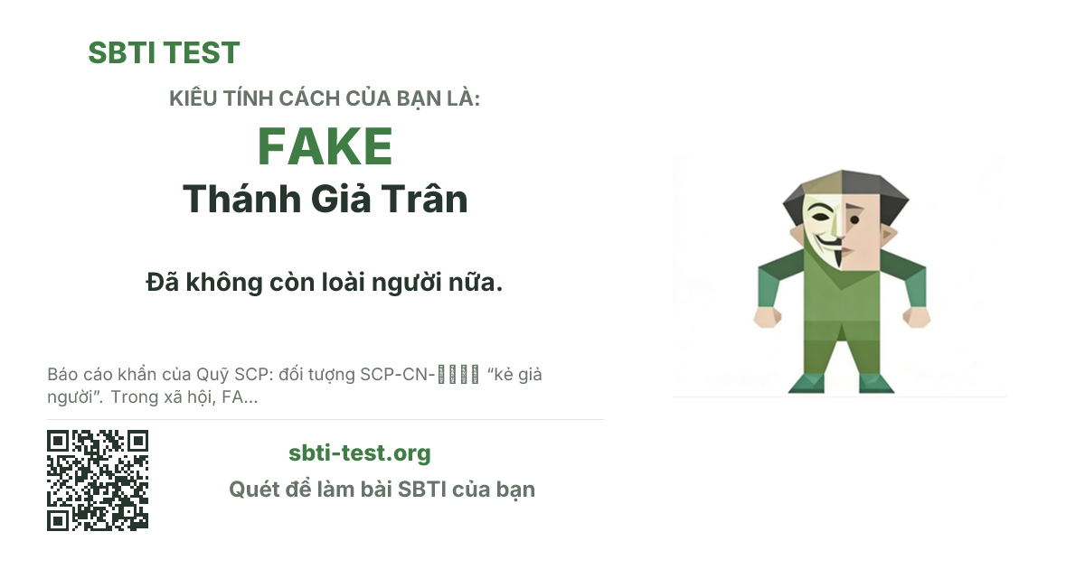 Ảnh thẻ chia sẻ SBTI cho FAKE Thánh Giả Trân, hiển thị hình kiểu SBTI và tiêu đề