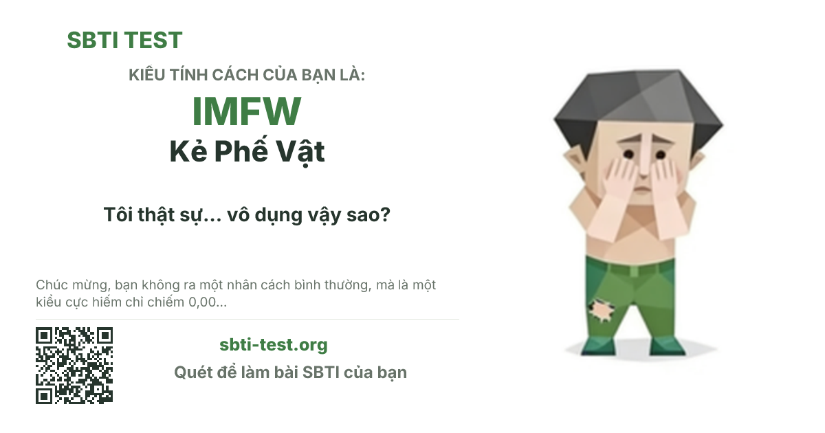 Ảnh thẻ chia sẻ SBTI cho IMFW Kẻ Phế Vật, hiển thị hình kiểu SBTI và tiêu đề
