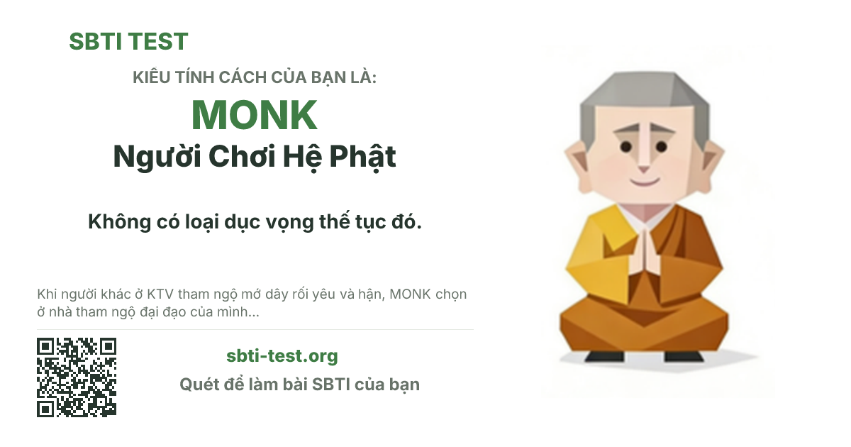 Ảnh thẻ chia sẻ SBTI cho MONK Hệ Phật, hiển thị hình kiểu SBTI và tiêu đề