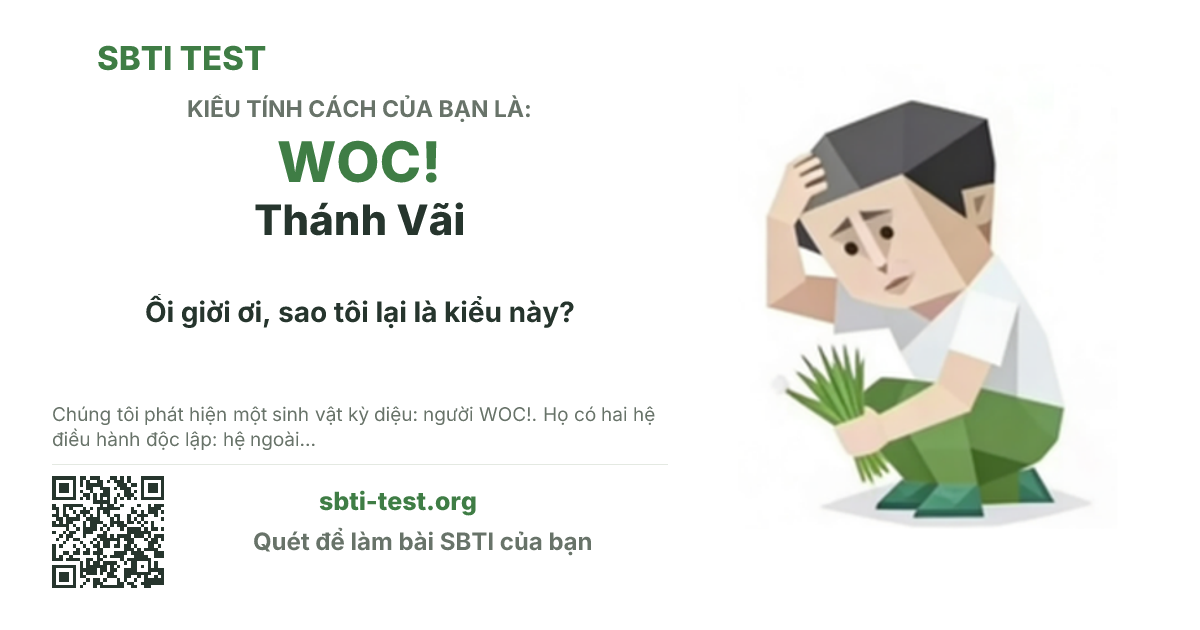 Ảnh thẻ chia sẻ SBTI cho WOC! Thánh Vãi, hiển thị hình kiểu SBTI và tiêu đề