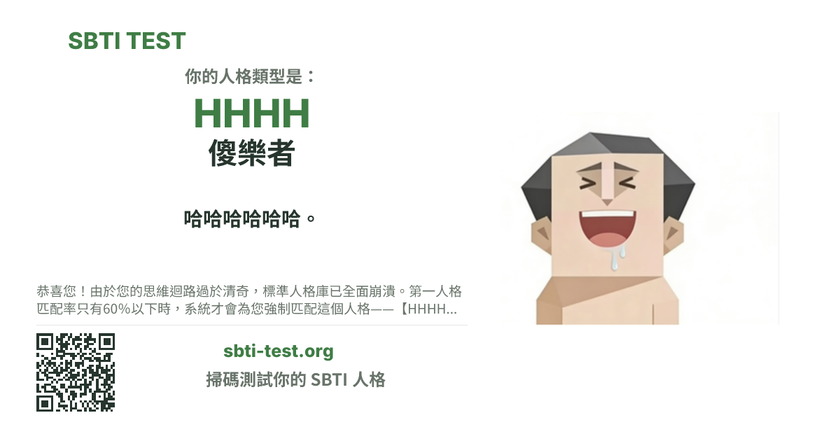 SBTI 測試中 HHHH 傻樂者 類型的分享卡圖,展示類型主視覺和標題文案
