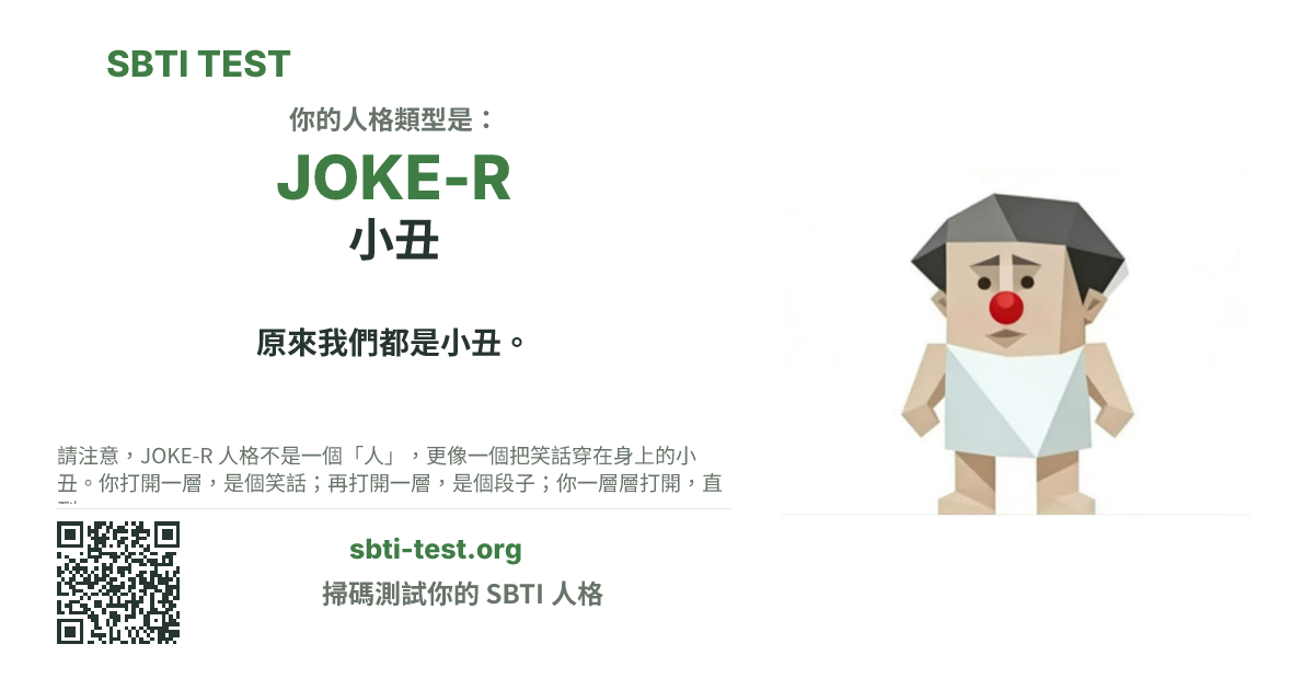 SBTI 測試中 JOKE-R 小丑 類型的分享卡圖,展示類型主視覺和標題文案