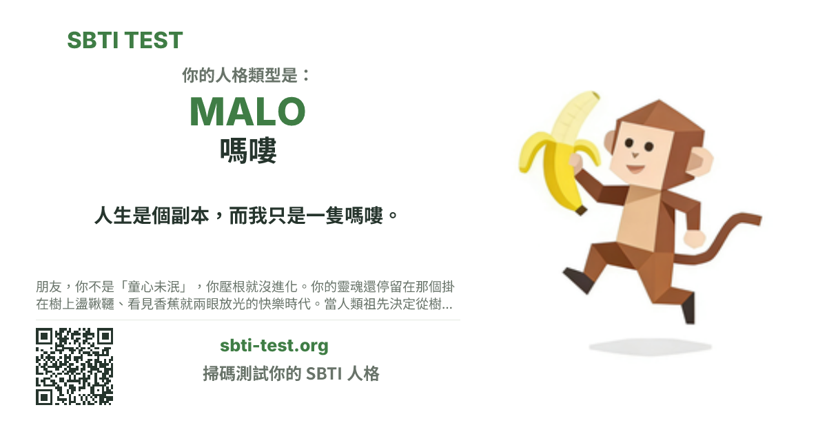 SBTI 測試中 MALO 嗎嘍 類型的分享卡圖,展示類型主視覺和標題文案